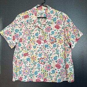YMC You Must Create Flower Fiesta Camp Shirt – bright floral graphic – L
